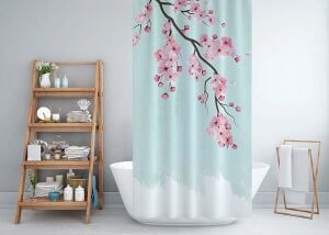 Banyo Perdesi 1x180x200 Tek Kanat Duş Perdesi Halka Hediyeli Duşakabin Perdesi Sakura