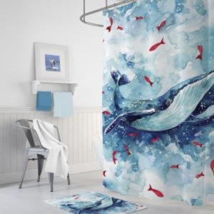 Banyo Perdesi 1x180x200 Tek Kanat Duş Perdesi Halka Hediyeli Duşakabin Perdesi Whale