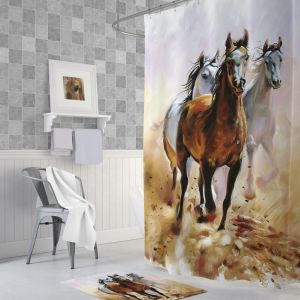 Zethome Tropik Horses Banyo Duş Perdesi Tek Kanat 1x180x200
