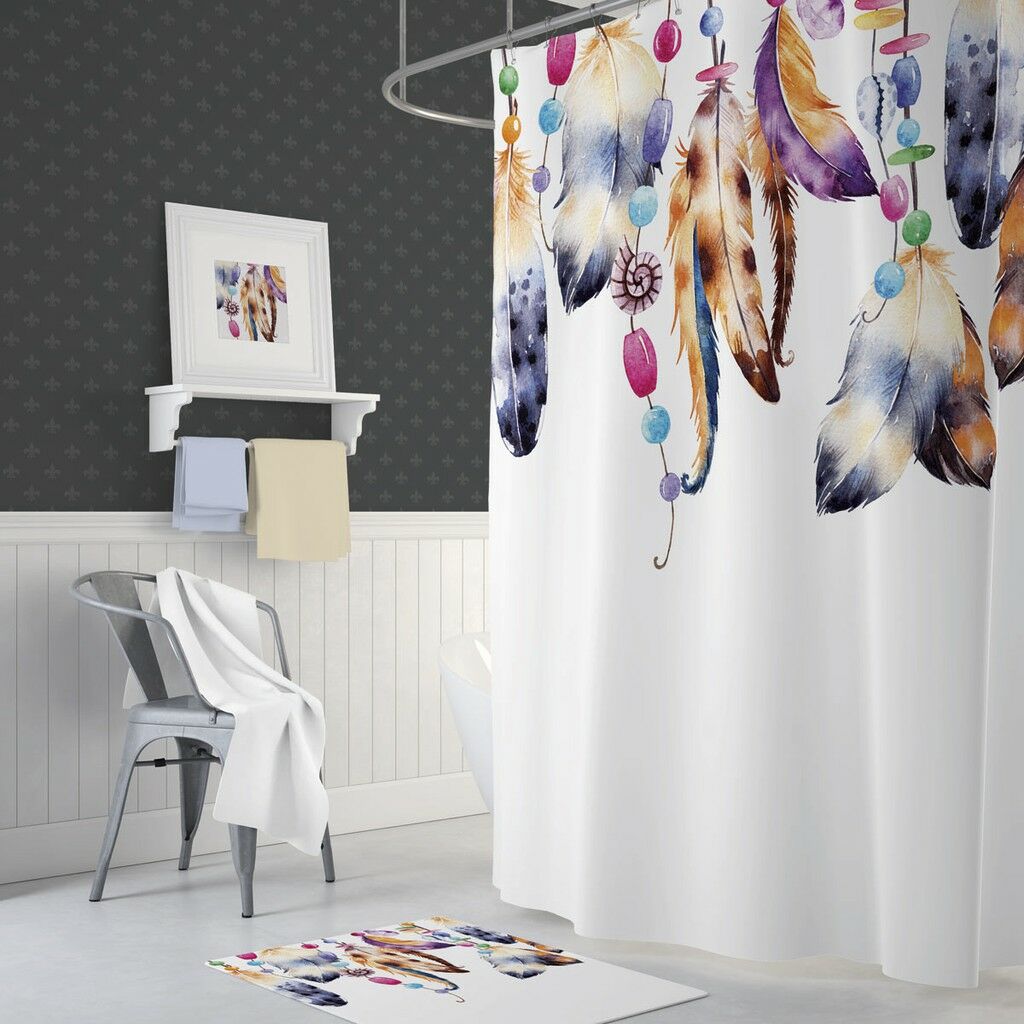 Banyo Perdesi 1x180x200 Tek Kanat Duş Perdesi Halka Hediyeli Duşakabin Perdesi Feathers