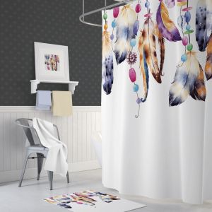 Banyo Perdesi 1x180x200 Tek Kanat Duş Perdesi Halka Hediyeli Duşakabin Perdesi Feathers