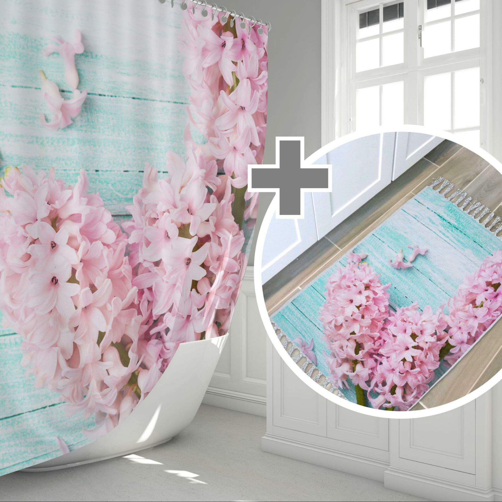 Banyo Paspas Ve Tek Kanat Duş Perdesi 1x180x200 Set Banyo Halısı Lilac