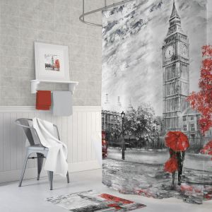 Banyo Perdesi 1x180x200 Tek Kanat Duş Perdesi Halka Hediyeli Duşakabin Perdesi Big Ben