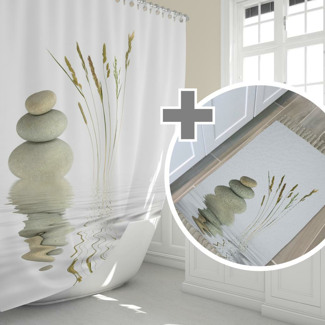 Banyo Paspas Ve Tek Kanat Duş Perdesi 1x180x200 Set Banyo Halısı Stone And Reed
