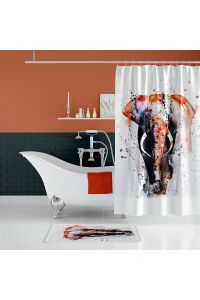 Banyo Paspas Ve Tek Kanat Duş Perdesi 1x180x200 Set Banyo Halısı Elephant