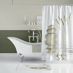 Banyo Paspas Ve Tek Kanat Duş Perdesi 1x240x200 Set Banyo Halısı Stone And Reed