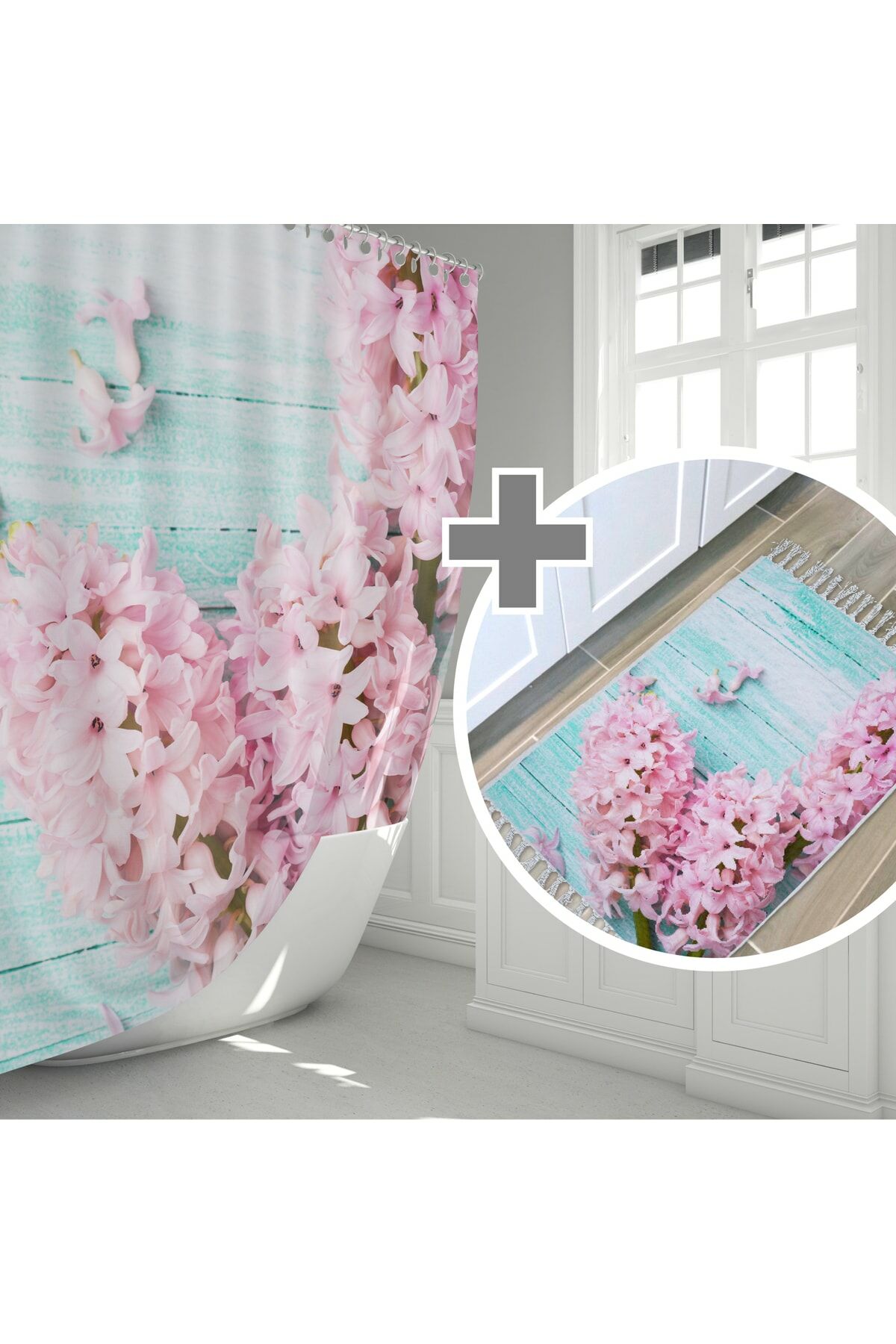 Banyo Paspas Ve Tek Kanat Duş Perdesi 1x120x200 Set Banyo Halısı Lilac