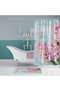 Banyo Paspas Ve Tek Kanat Duş Perdesi 1x120x200 Set Banyo Halısı Lilac