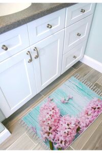 Banyo Paspas Ve Tek Kanat Duş Perdesi 1x120x200 Set Banyo Halısı Lilac