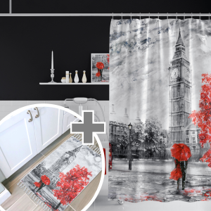 Banyo Paspas Ve Tek Kanat Duş Perdesi 1x180x200 Set Banyo Halısı Big Ben