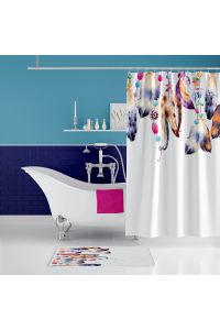 Banyo Paspas Ve Tek Kanat Duş Perdesi 1x180x200 Set Banyo Halısı Feathers