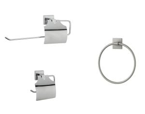 Yapışkanlı Banyo Seti 3 Parça Solo Havluluk Yuvarlak Havluluk Kapaklı Kağıtlık
