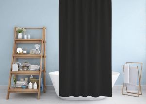 Banyo Perdesi 2x120x200 Çift Kanat Duş Perdesi Halka Hediyeli Duşakabin Perdesi 0010 Siyah