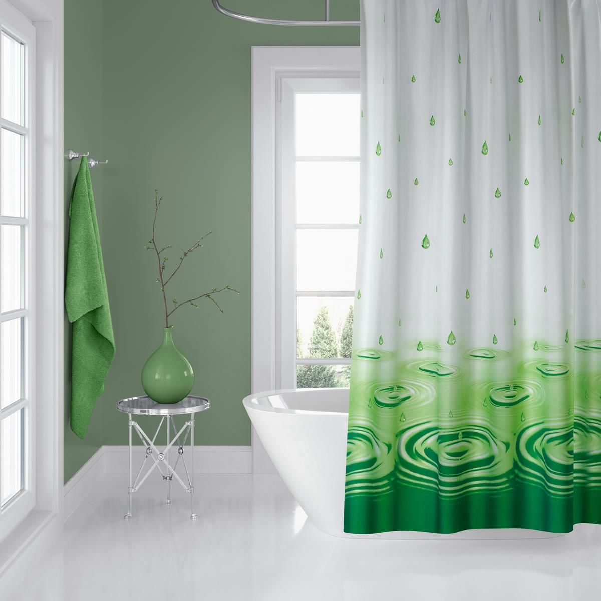Banyo Perdesi 2x120x200 Çift Kanat Duş Perdesi Halka Hediyeli Duşakabin Perdesi 5020 Yeşil