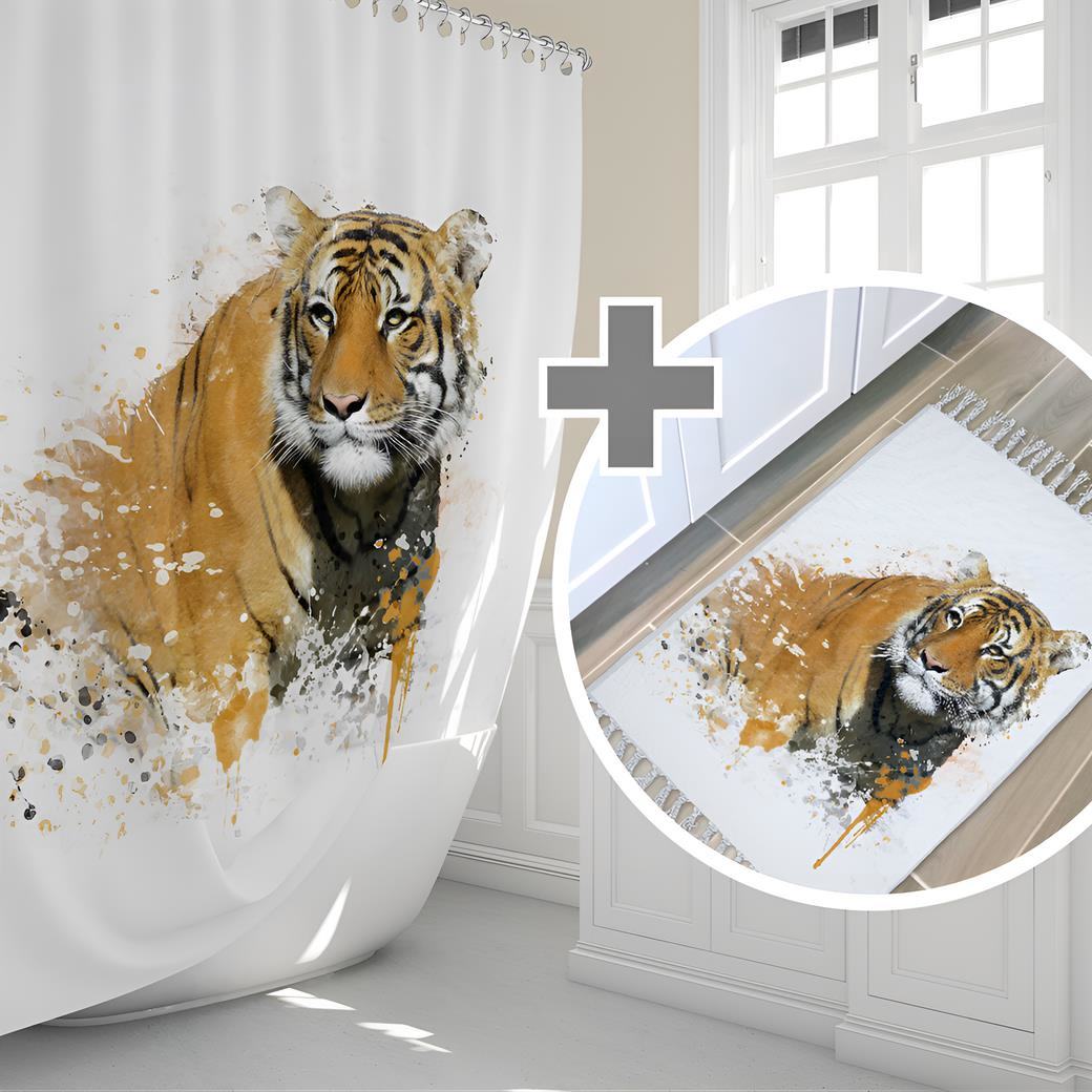 Banyo Paspas Ve Tek Kanat Duş Perdesi 1x180x200 Set Banyo Halısı Tiger