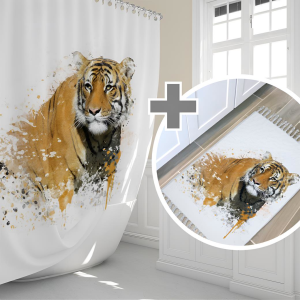 Banyo Paspas Ve Tek Kanat Duş Perdesi 1x180x200 Set Banyo Halısı Tiger