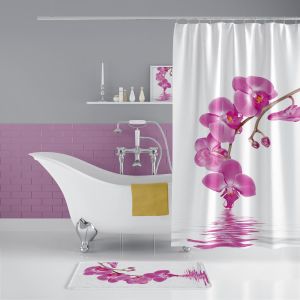 Banyo Paspas Ve Tek Kanat Duş Perdesi 1x180x200 Set Banyo Halısı Orchid