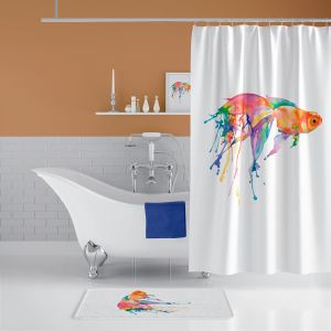 Banyo Paspas Ve Tek Kanat Duş Perdesi 1x180x200 Set Banyo Halısı Gold Fish