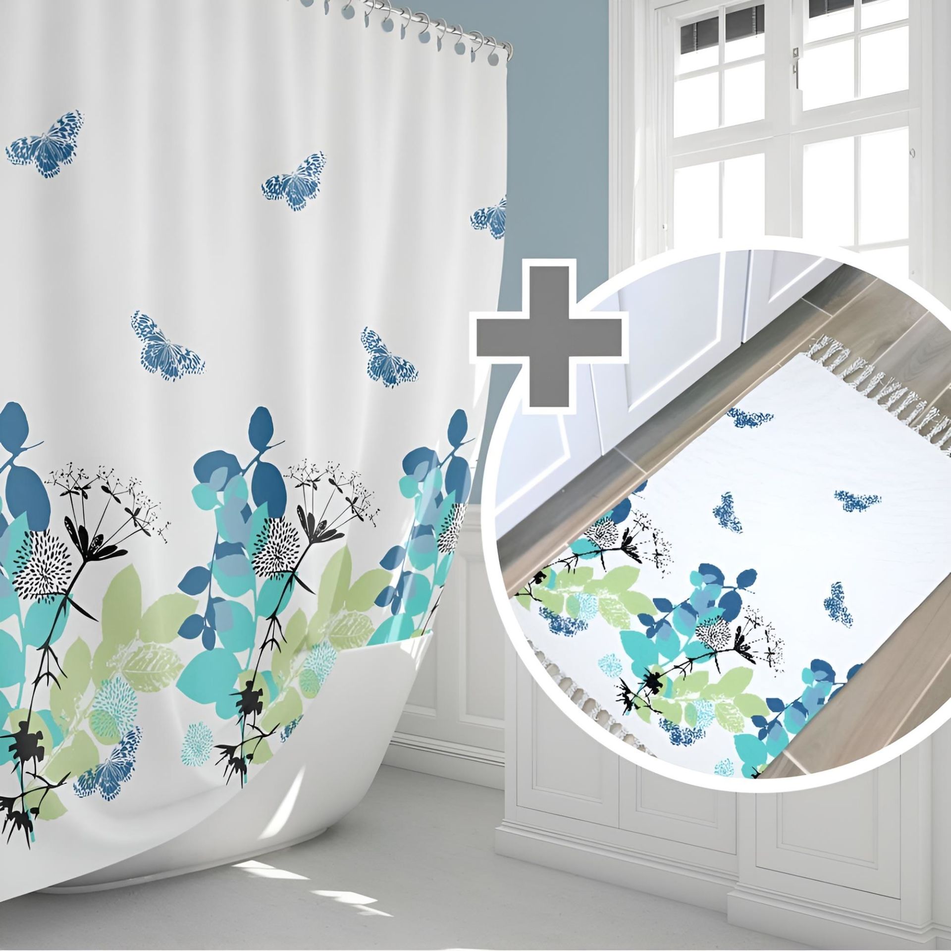 Banyo Paspas Ve Tek Kanat Duş Perdesi 1x180x200 Set Banyo Halısı Spring
