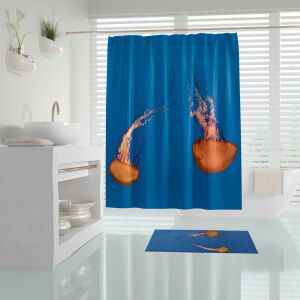 Banyo Perdesi 1x180x200 Tek Kanat Duş Perdesi Halka Hediyeli Duşakabin Perdesi Jellyfish