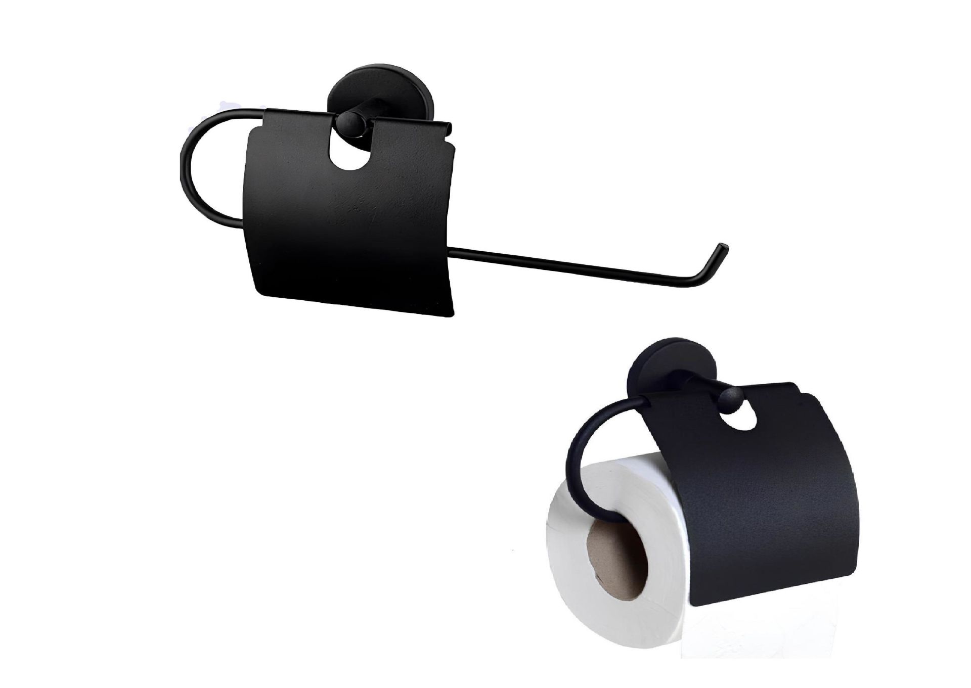 Paslanmaz Duvara Monte Banyo Solo Kapaklı Kağıt Havluluk Kapaklı Kağıtlık Seti Siyah