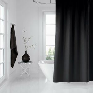 Banyo Perdesi Seti Siyah 120x200 Duş Perdesi , 90x130 Banyo Perde Borusu Beyaz Askı Aparatı Hediyeli 0010