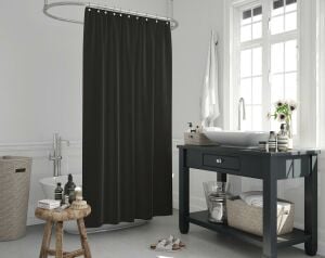 Banyo Perdesi Seti Siyah 120x200 Duş Perdesi , 90x130 Banyo Perde Borusu Beyaz Askı Aparatı Hediyeli 0010