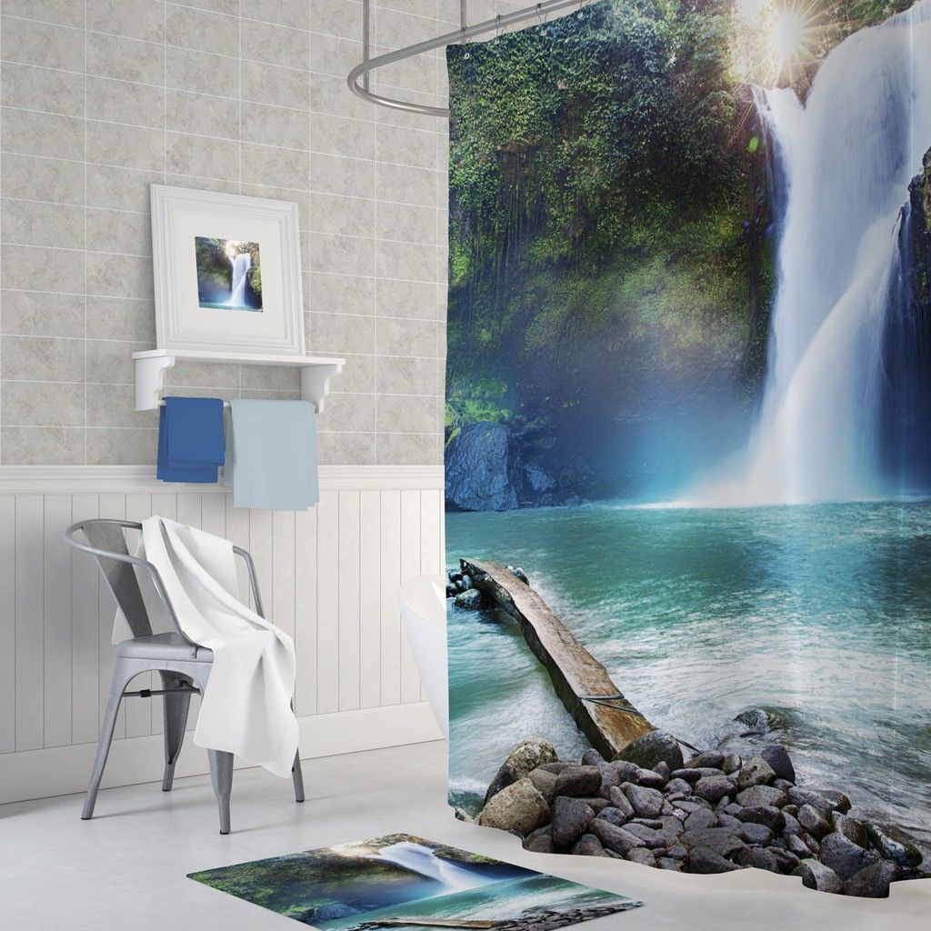 Zethome Tropik Waterfall Banyo Duş Perdesi Tek Kanat 1x180x200