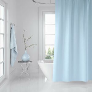Banyo Perdesi Seti Mavi 120x200 Duş Perdesi , 90x130 Banyo Perde Borusu Beyaz Askı Aparatı Hediyeli 0010