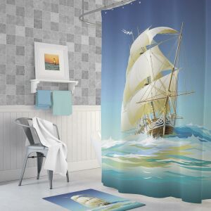 Banyo Perdesi 1x180x200 Tek Kanat Duş Perdesi Halka Hediyeli Duşakabin Perdesi Ship