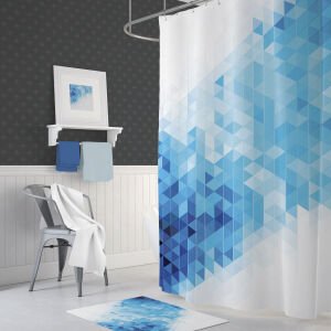 Zethome Tropik Blues Squares Banyo Duş Perdesi Tek Kanat 180x200