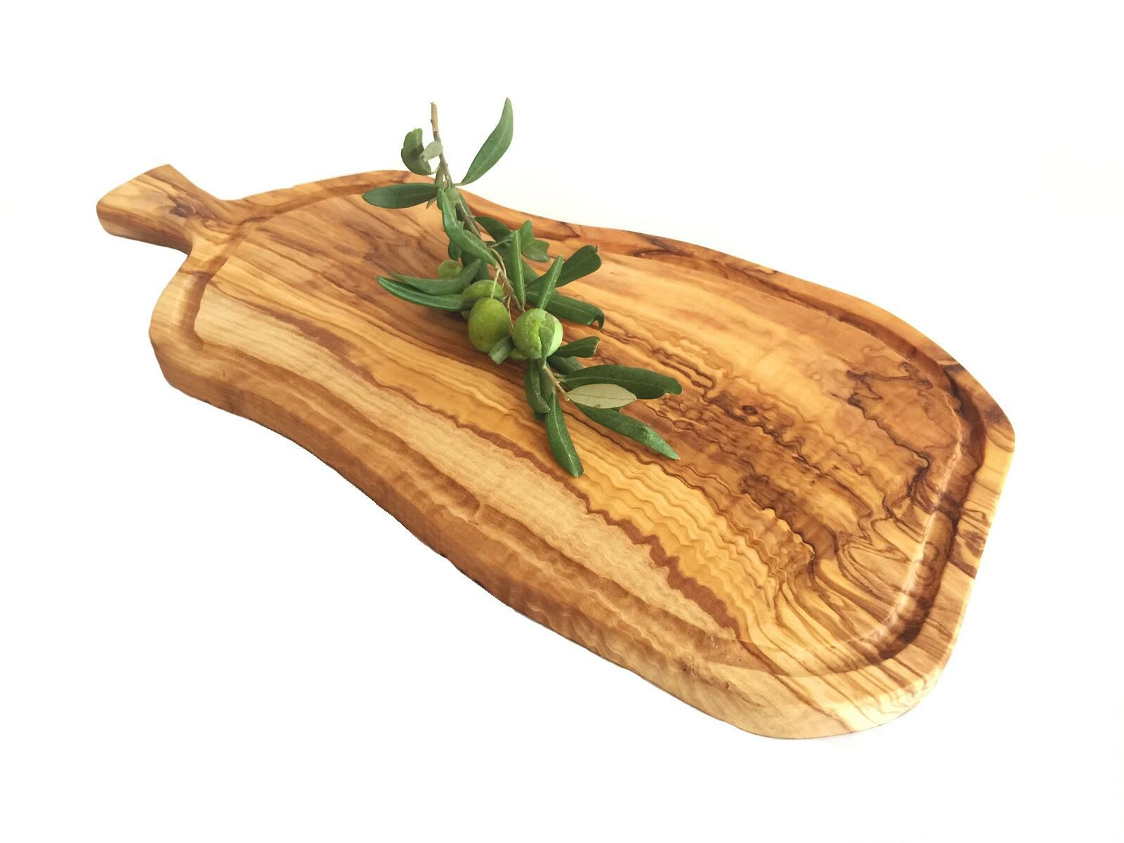 Zethome Zeytin Ağacı Ahşap Doğal Formlu Saplı Oluklu Steak Tahtası