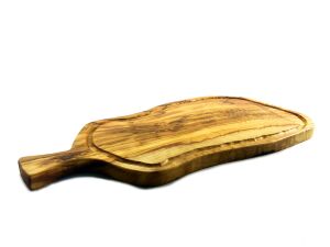 Zethome Zeytin Ağacı Ahşap Doğal Formlu Saplı Oluklu Steak Tahtası