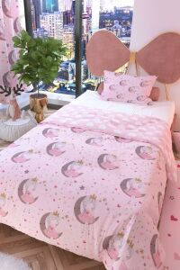 Zethome Ay Kız Avize ve Çift Taraflı Çocuk Nevresim Takımı 160x220 cm Pudra Set