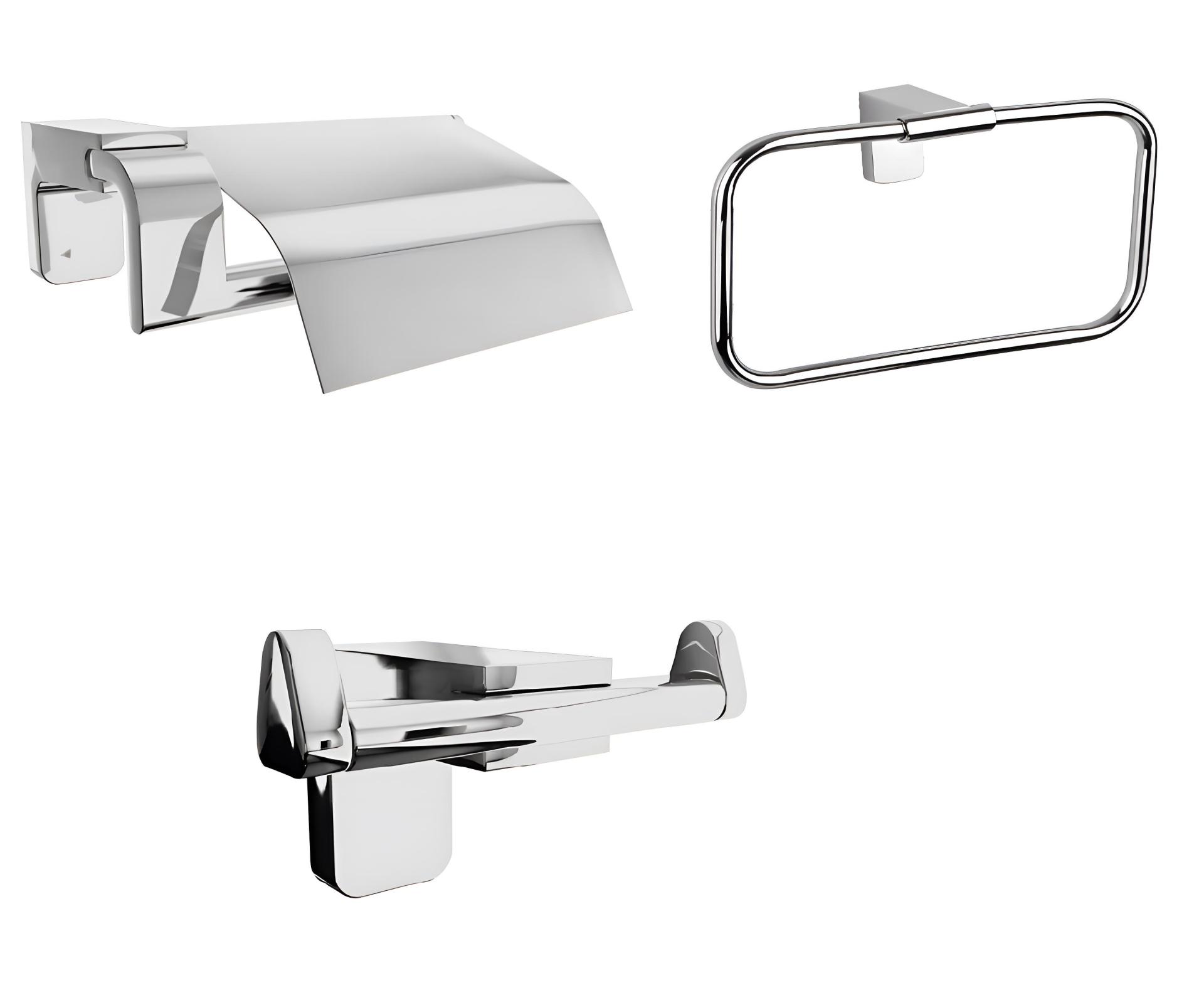 F1 Serisi Krom Paslanmaz Duvara Monte Kare Havluluk-K.Kağıtlık-Bornoz Seti