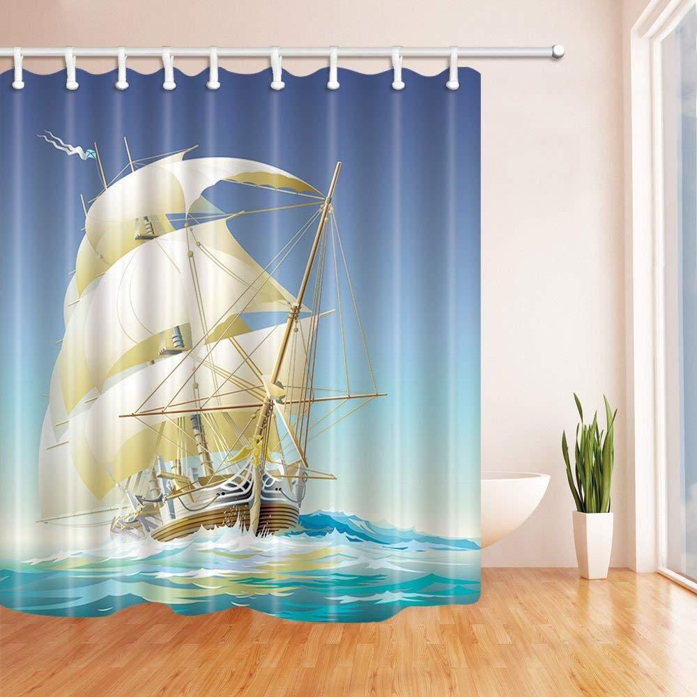 Banyo Perdesi 1x120x200 Tek Kanat Duş Perdesi Halka Hediyeli Sail Boat