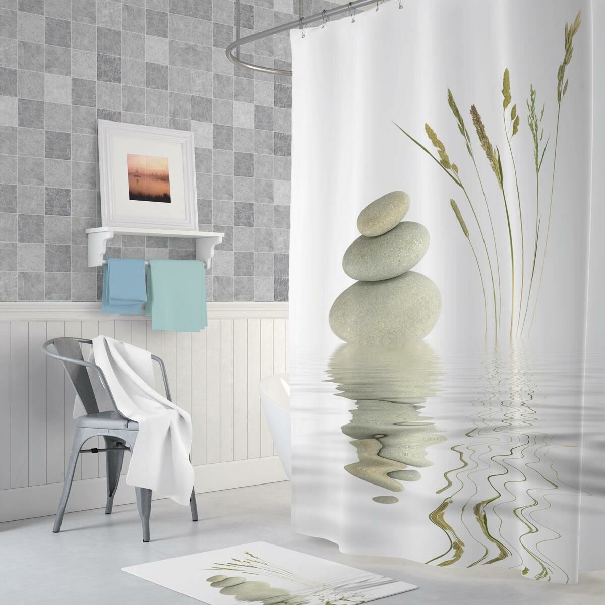 Banyo Perdesi 1x120x200 Tek Kanat Duş Perdesi Halka Hediyeli Duşakabin Perdesi Stone And Reed