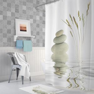 Banyo Perdesi 1x120x200 Tek Kanat Duş Perdesi Halka Hediyeli Duşakabin Perdesi Stone And Reed