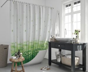 Banyo Perdesi 1x180x200 Tek Kanat Duş Perdesi Halka Hediyeli Duşakabin Perdesi 5020 Yeşil