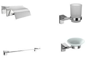 F1 Serisi Krom Paslanmaz Duvara Monte Tuvalet Kağıtlığı,Havluluk,Sabunluk,Diş Fırçalık Banyo Seti
