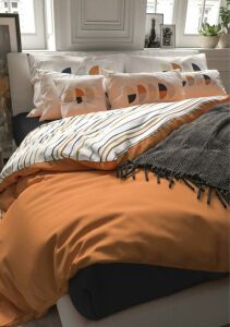 Zethome Turuncu Desen Çift Kişilik Nevresim Takımı 200x215 cm