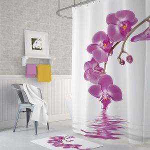 Banyo Perdesi 1x120x200 Tek Kanat Duş Perdesi Halka Hediyeli Orchid