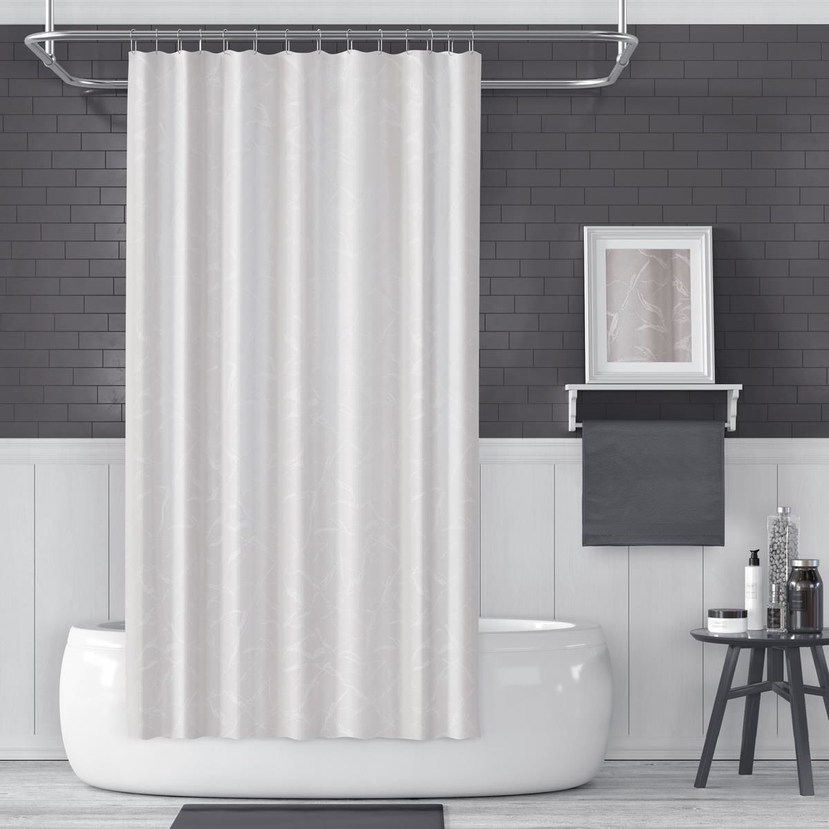 Banyo Perdesi 2x110x200 Çift Kanat Duş Perdesi Halka Hediyeli Duşakabin Perdesi 5026 Beyaz