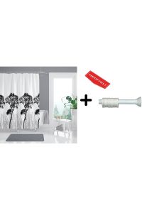 Banyo Duş Perdesi 3391 120x200 Perde Borusu Askı Aparatı 90x130 Hediyeli