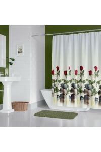 Banyo Duş Perdesi 12005 120x200 Perde Borusu Askı Aparatı 90x130 Hediyeli