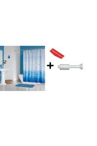 Banyo Duş Perdesi 5020 Mavi 120x200 Perde Borusu Askı Aparatı 90x130 Hediyeli
