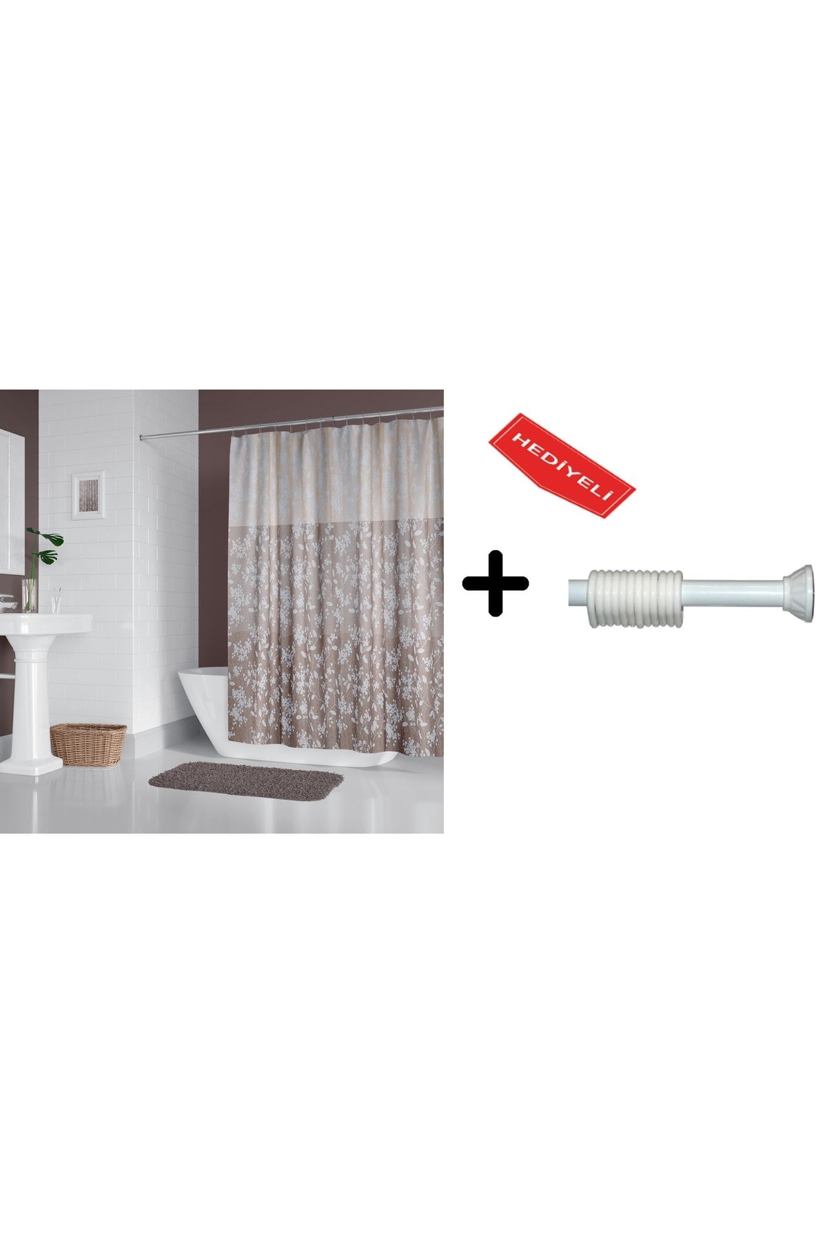 Banyo Duş Perdesi 4247 120x200 Perde Borusu Askı Aparatı 90x130 Hediyeli
