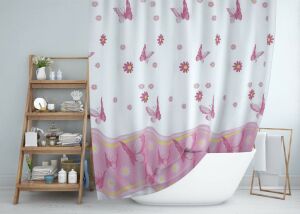 Banyo Perdesi 2x120x200 Çift Kanat Duş Perdesi Halka Hediyeli Duşakabin Perdesi 6020 Pembe