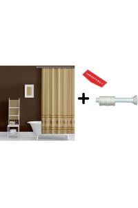 Banyo Duş Perdesi 5030 Kahverengi 110x200 Perde Borusu Askı Aparatı 90x130 Hediyeli