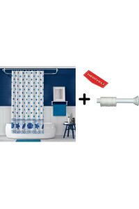 Banyo Perdesi Seti Mavi 110x200 Duş Perdesi , 90x130 Banyo Perde Borusu Beyaz Askı Aparatı Hediyeli 4910